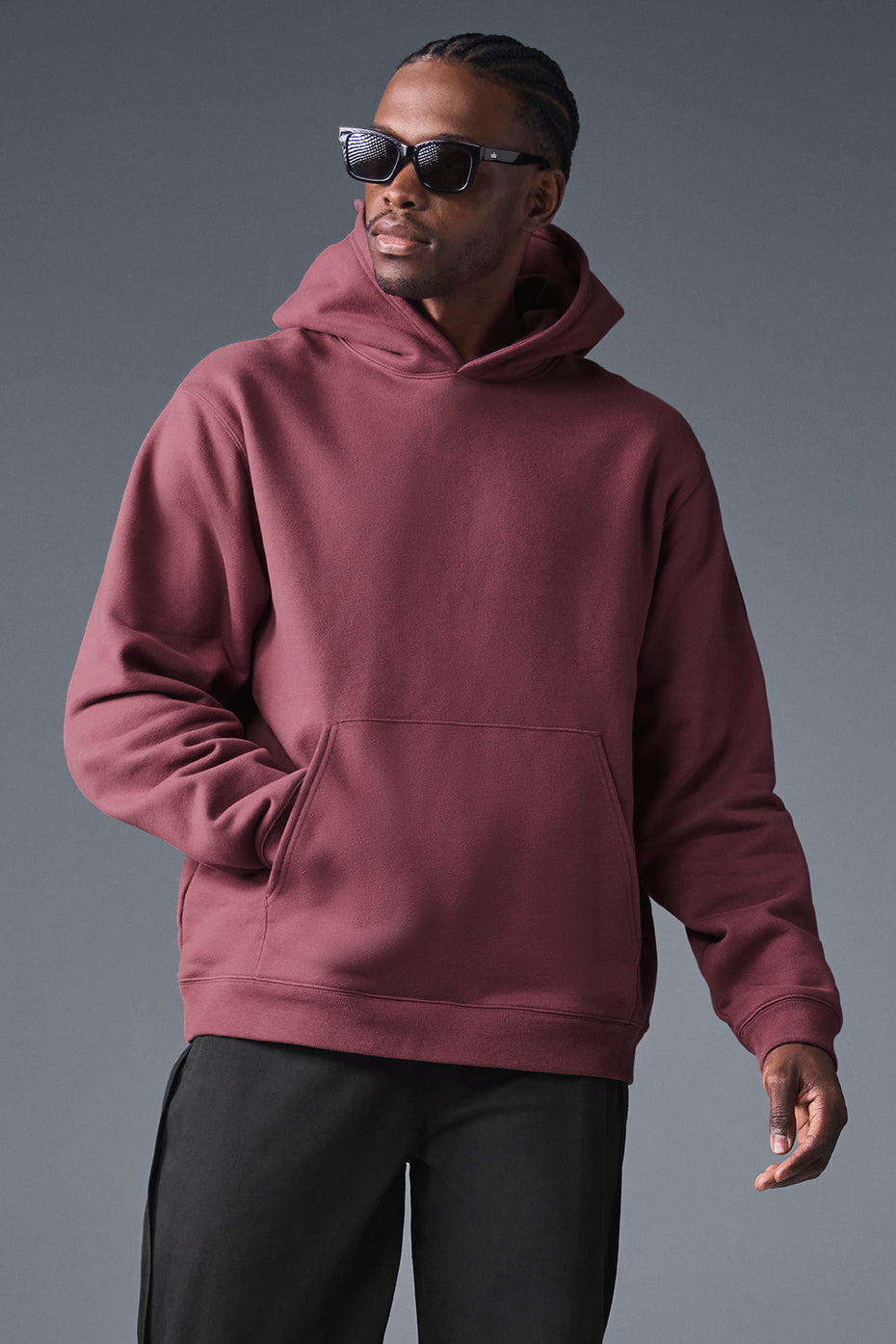 Close-up of burgundy heavyweight hoodie fabric texture