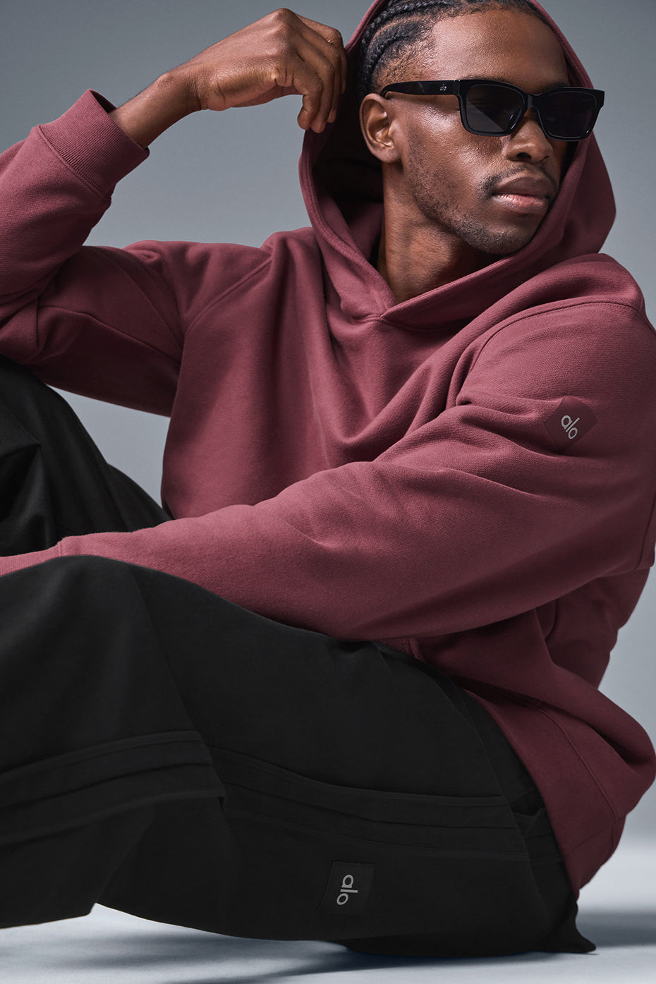 Close-up of burgundy heavyweight hoodie fabric texture