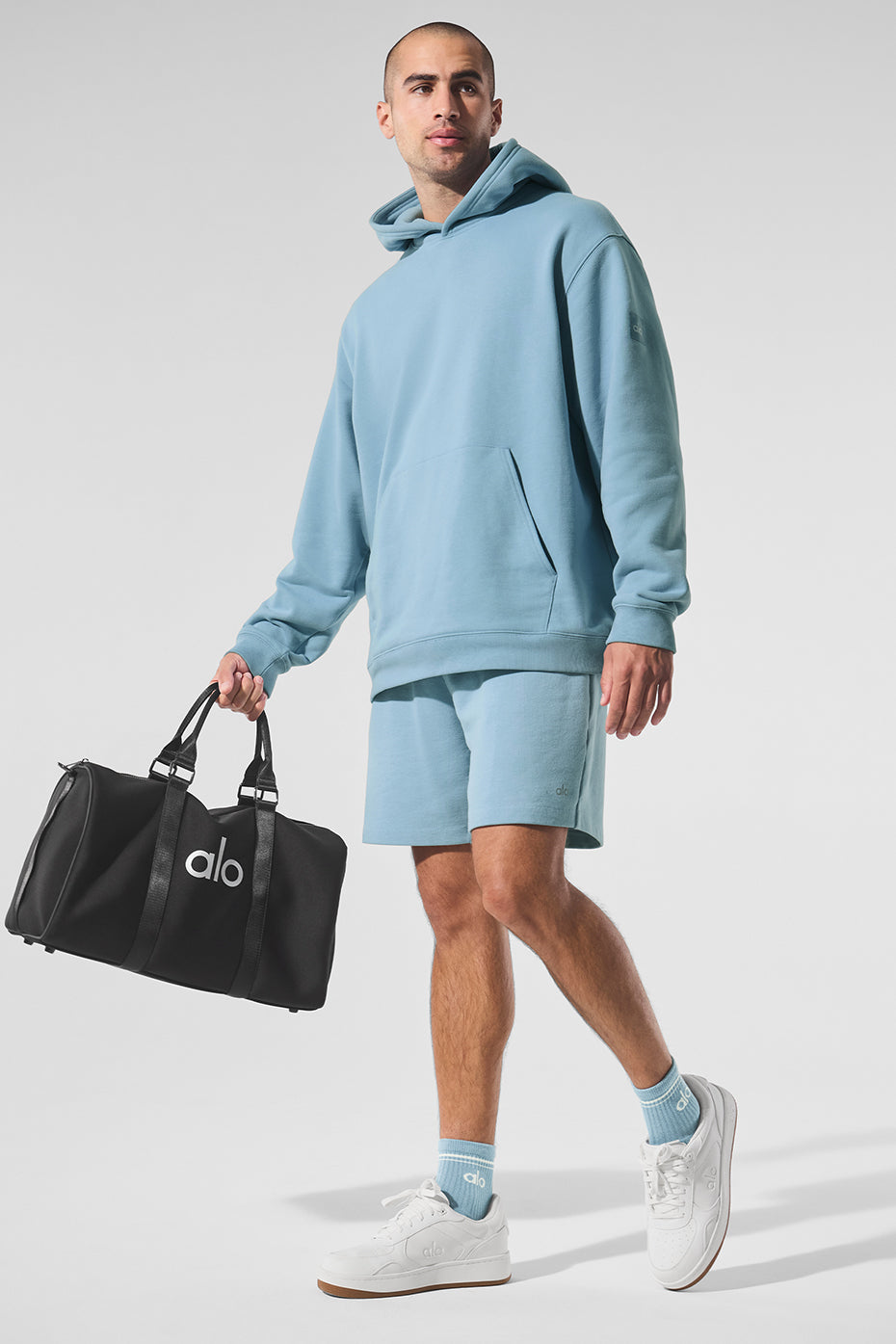 Front view of celestial blue heavyweight oversized hoodie