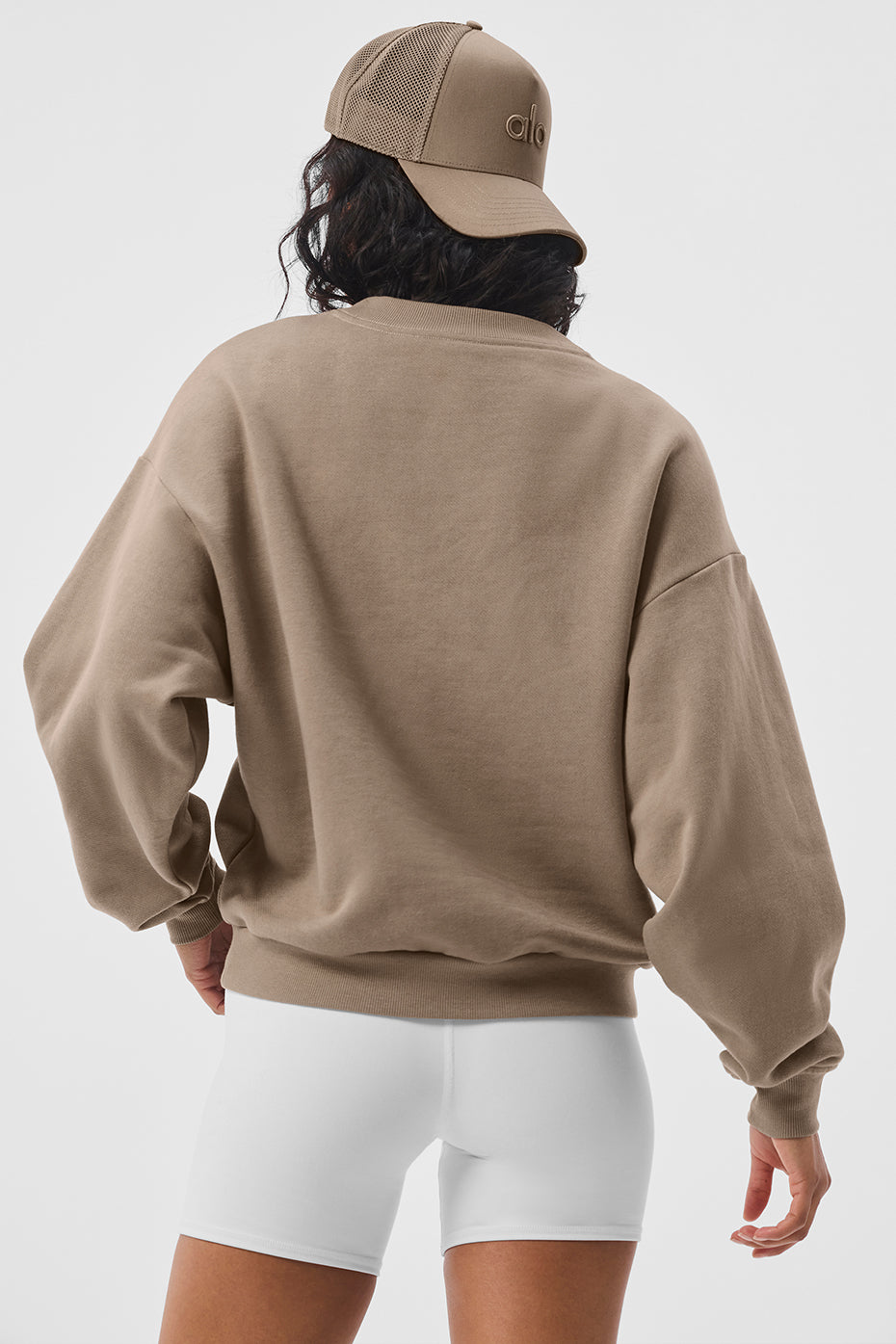 Front view of the Accolade crew neck sweatshirt in gravel, showcasing its relaxed fit.