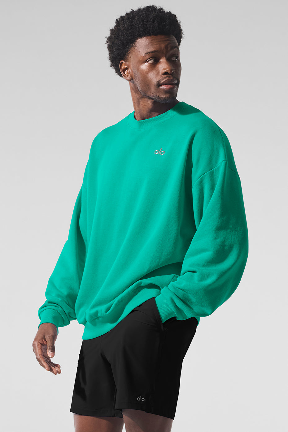 Front view of the Accolade crew neck pullover in spruce green, highlighting its classic design.