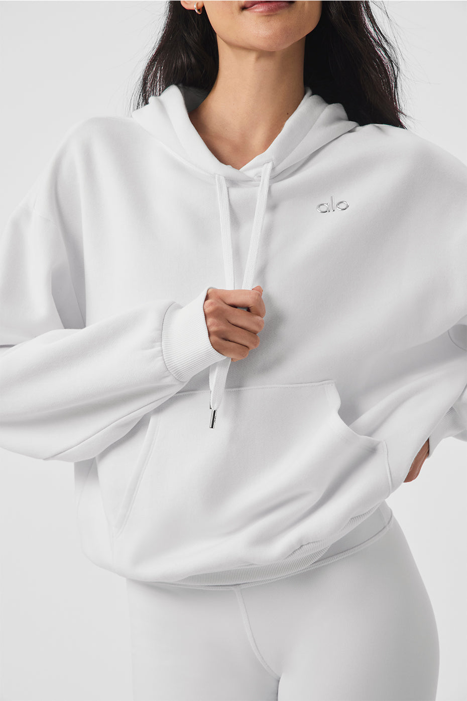Close-up of the ribbed cuffs and hem on the French terry cotton hoodie