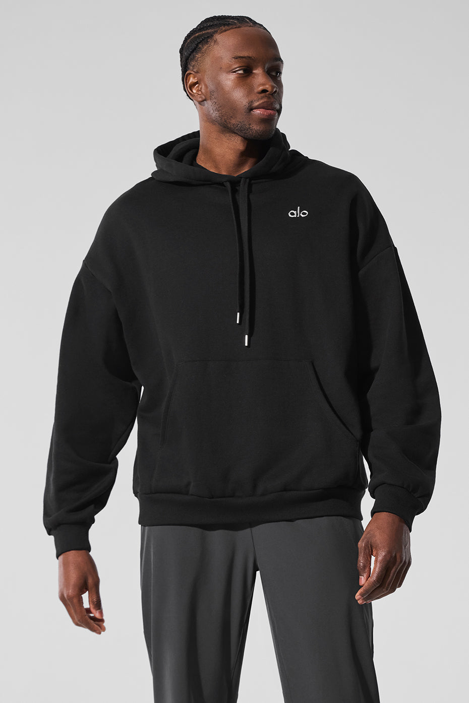 Front view of the Accolade black zip up hoodie highlighting its cozy design.