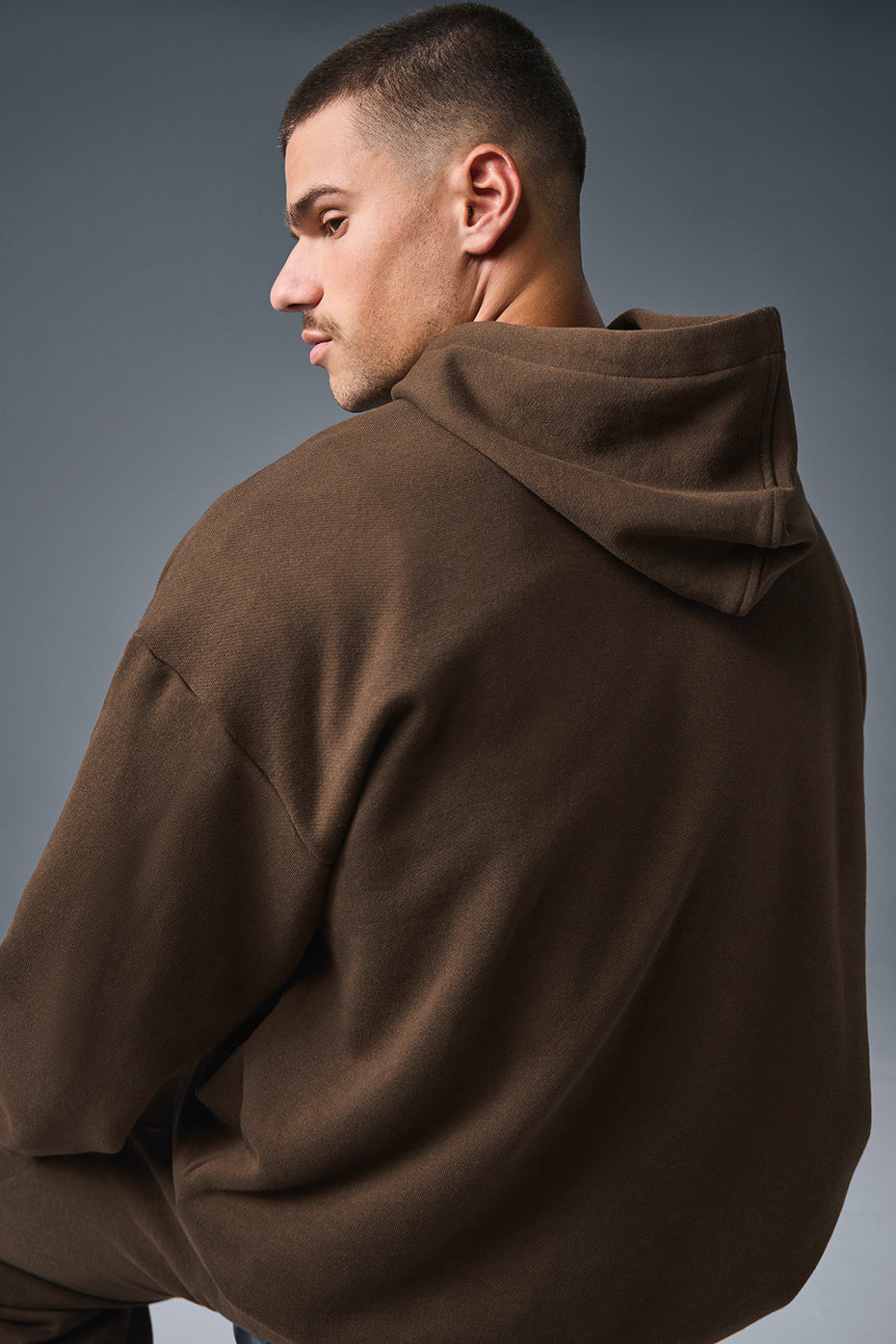 Close-up of the cozy ribbing and kangaroo pocket of the Parke hoodie.