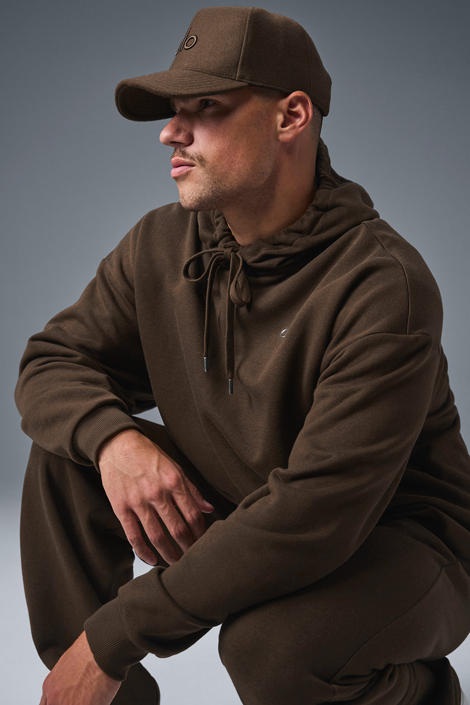 Model wearing the Parke Comfort Hoodie, styled with matching sweatpants.
