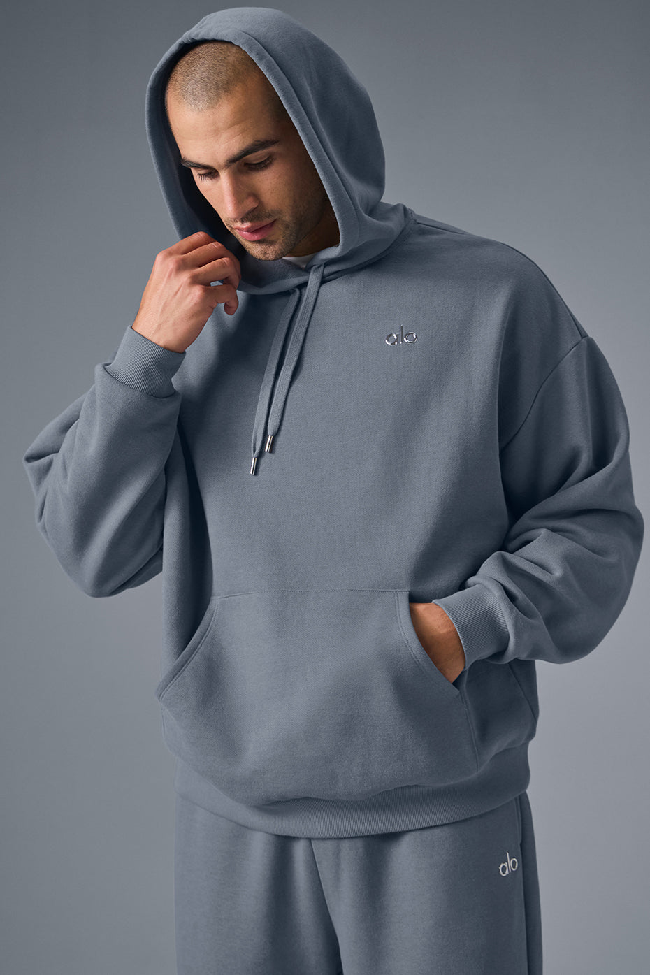 Front view of the Parke Comfort Hoodie in Steel Grey, showcasing its relaxed fit.