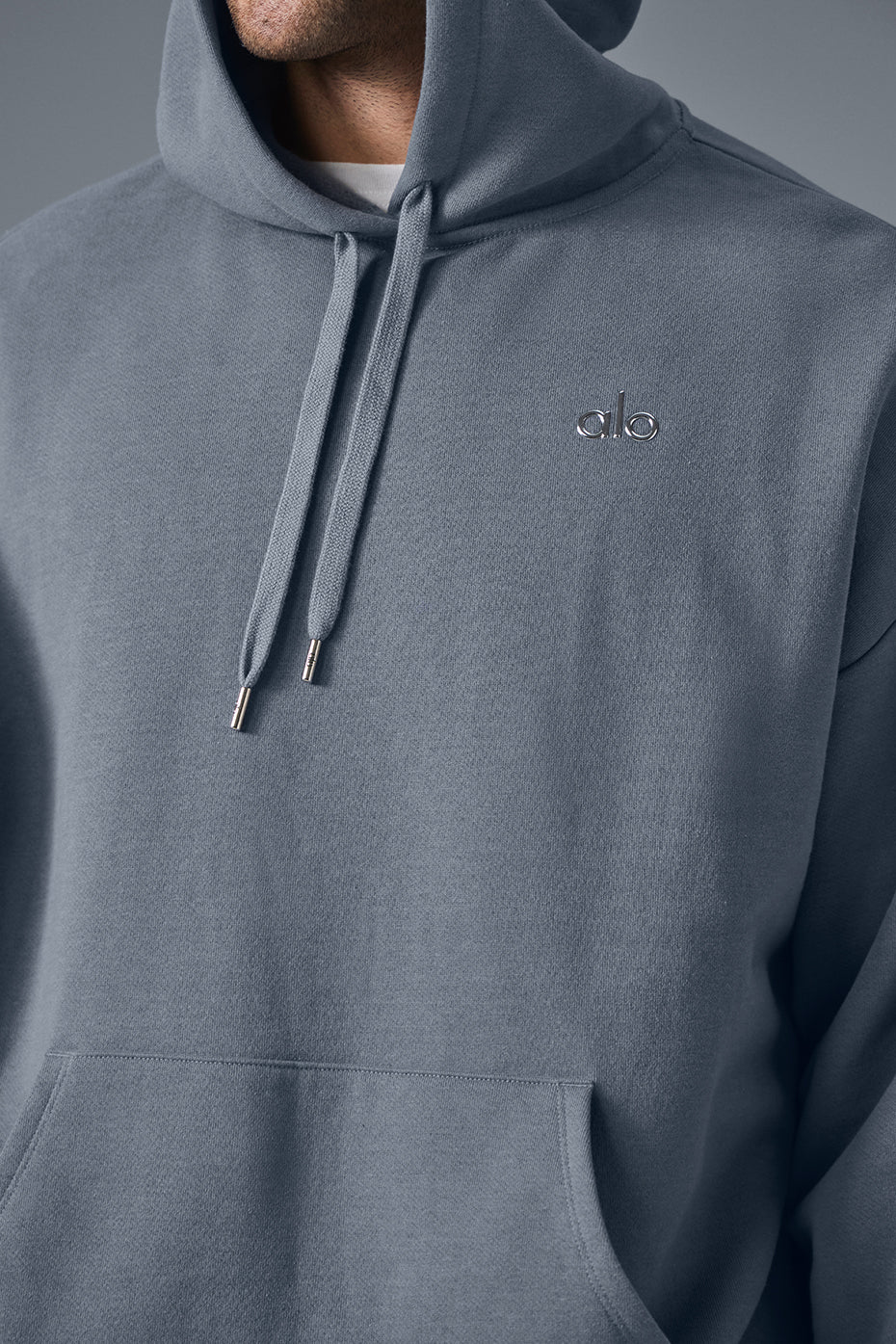 Front view of the Parke Comfort Hoodie in Steel Grey, showcasing its relaxed fit.