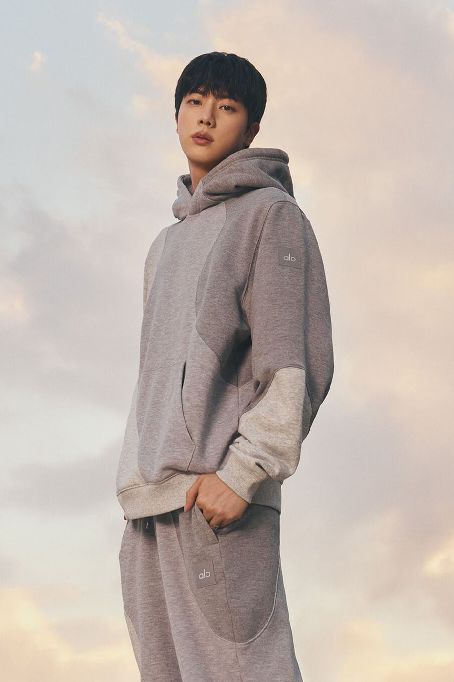 Front view of the Wave Rider oversized hoodie in Athletic Heather Grey.