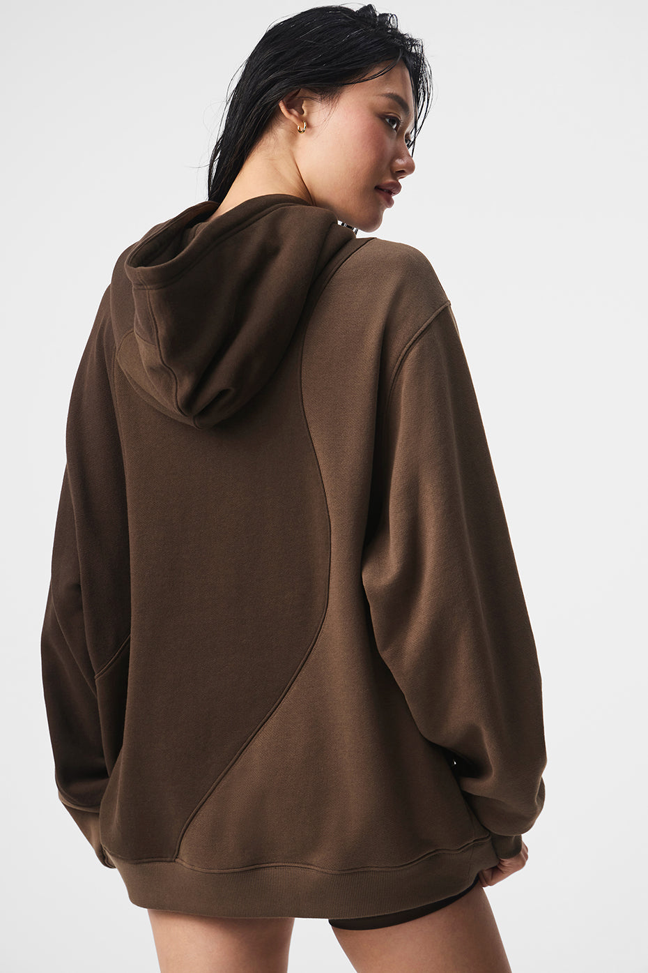 Close-up of wave-textured stitching on french terry hoodie sleeve.