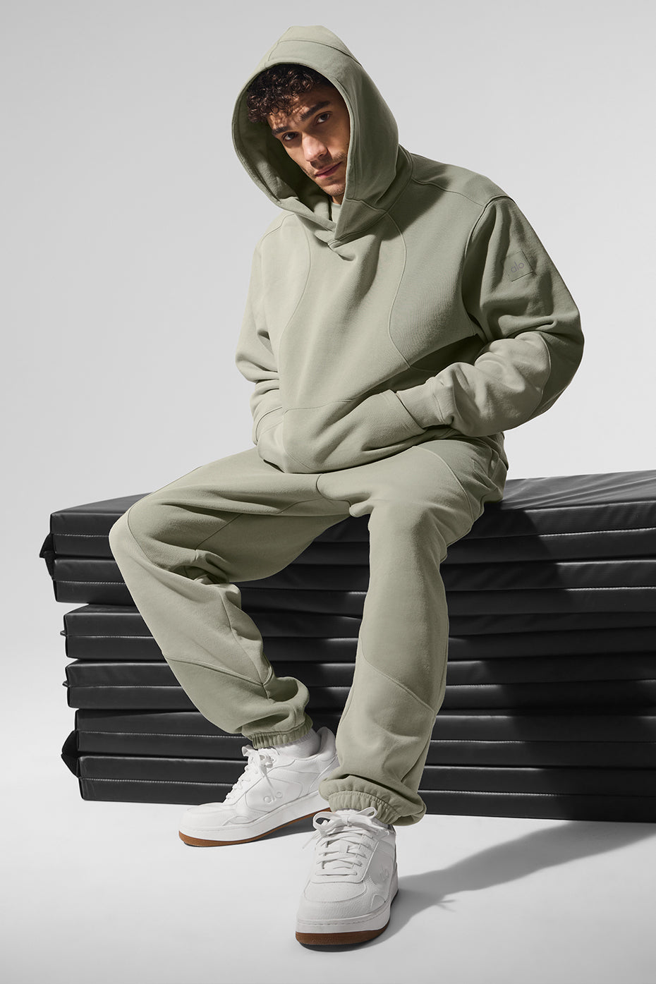 Front view of the Limestone Wave Oversized Hoodie showcasing the wave pattern.