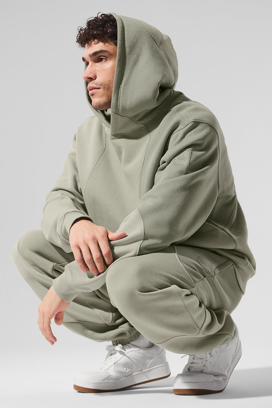 Front view of the Limestone Wave Oversized Hoodie showcasing the wave pattern.