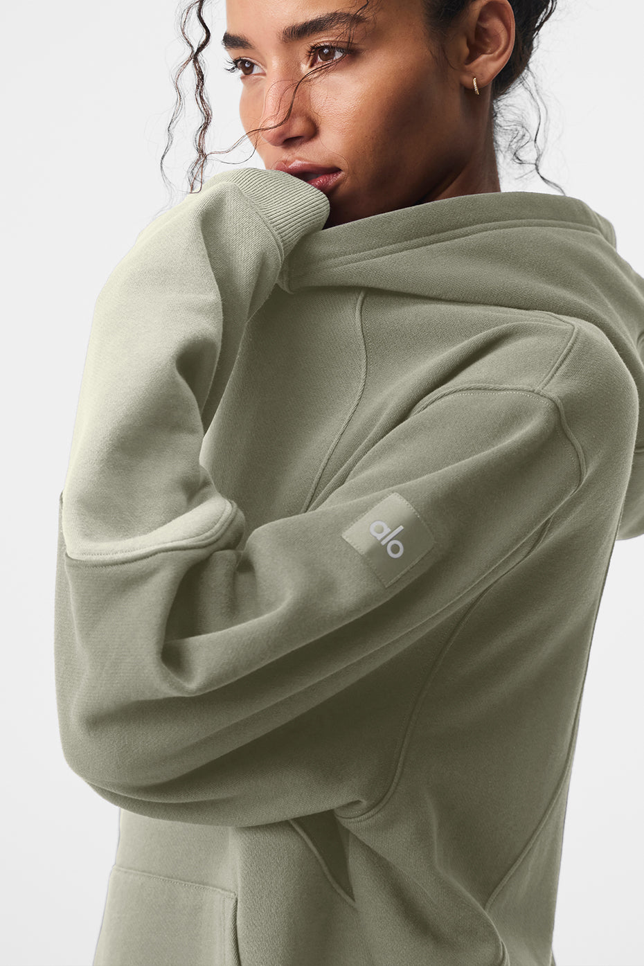 Front view of oversized hoodie men wear casually in limestone color