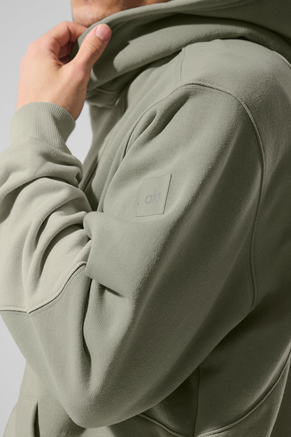 Close-up of the hoodie fabric highlighting its soft texture.