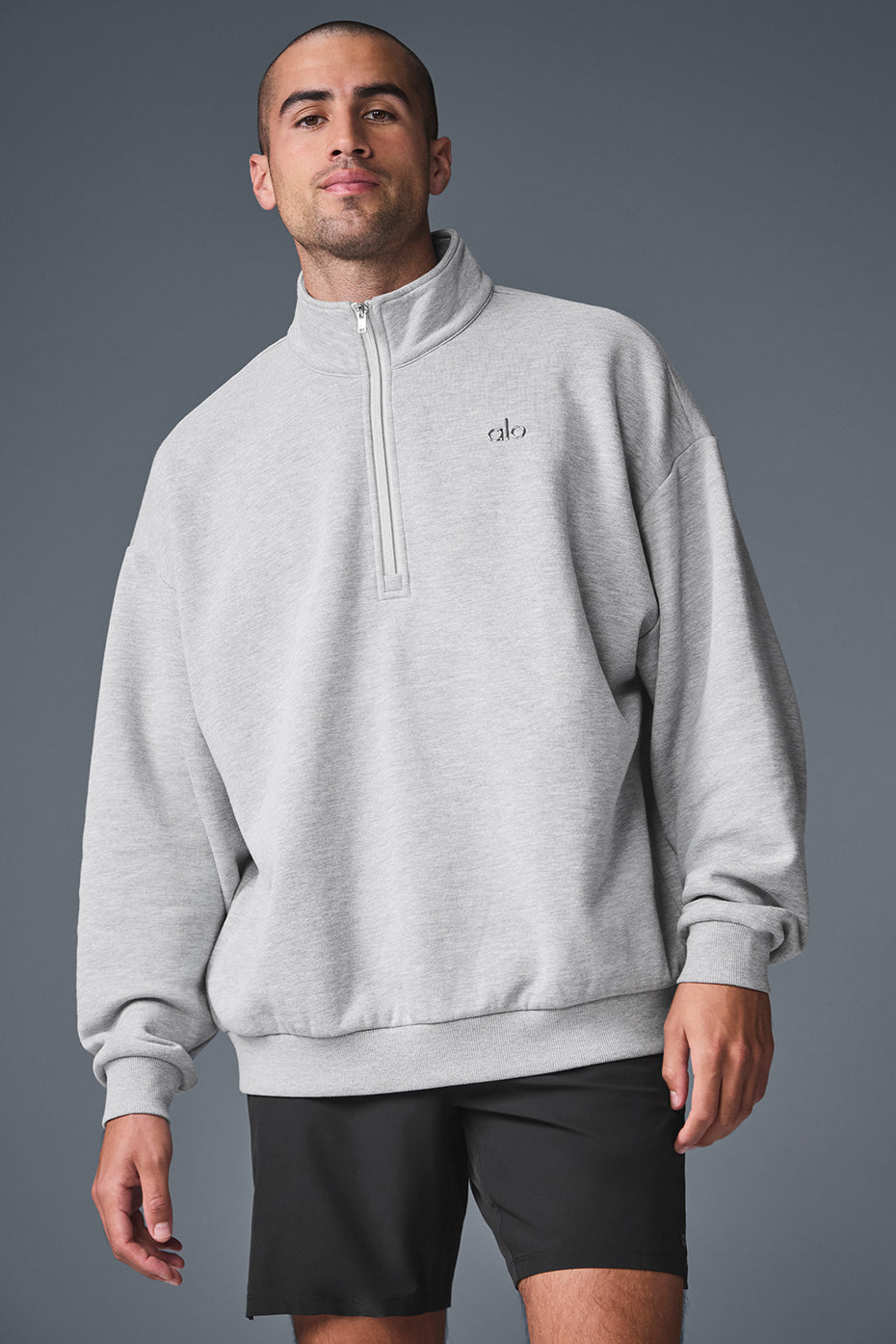 Front view of the Accolade quarter zip pullover in athletic grey.