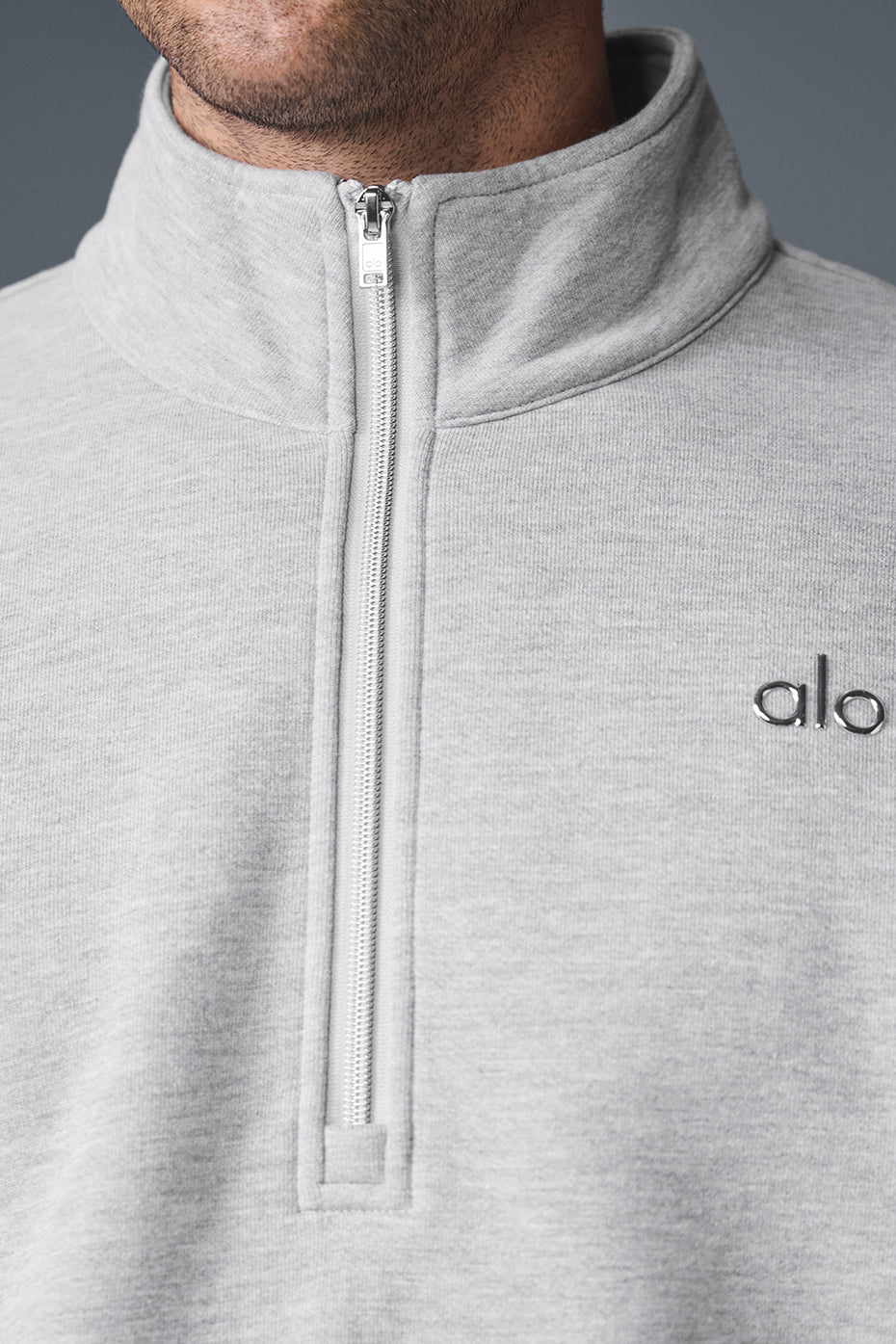 Front view of the Accolade quarter zip pullover in athletic grey.