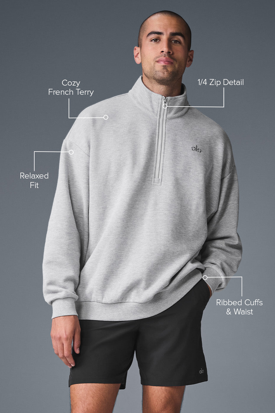 Back view showcasing the stand-up collar of the quarter zip pullover.