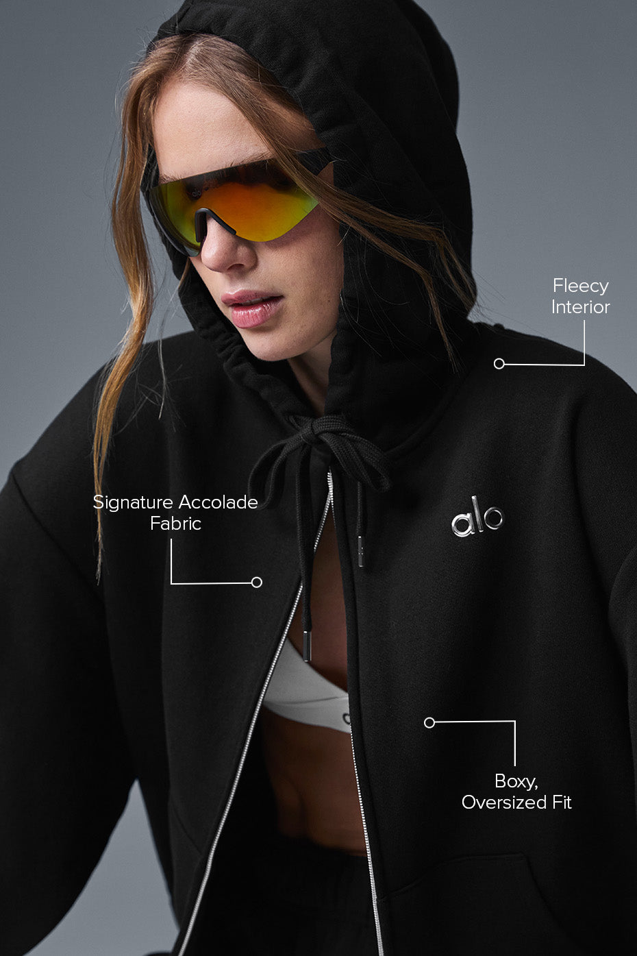 Side view of the oversized hoodie for men, highlighting the relaxed fit and full zip feature.