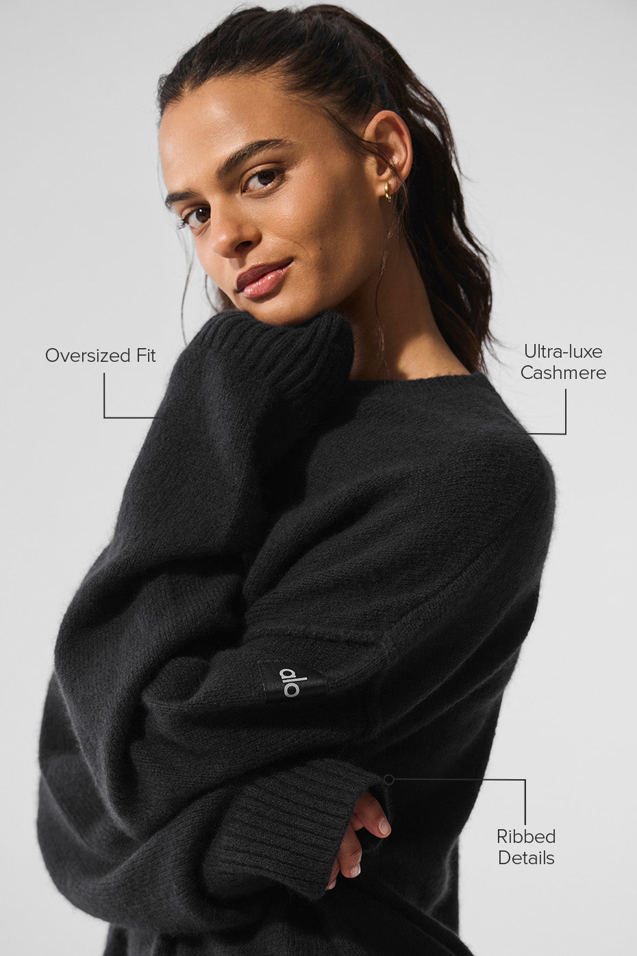 Detail shot showing soft texture of luxury cashmere sweater fabric