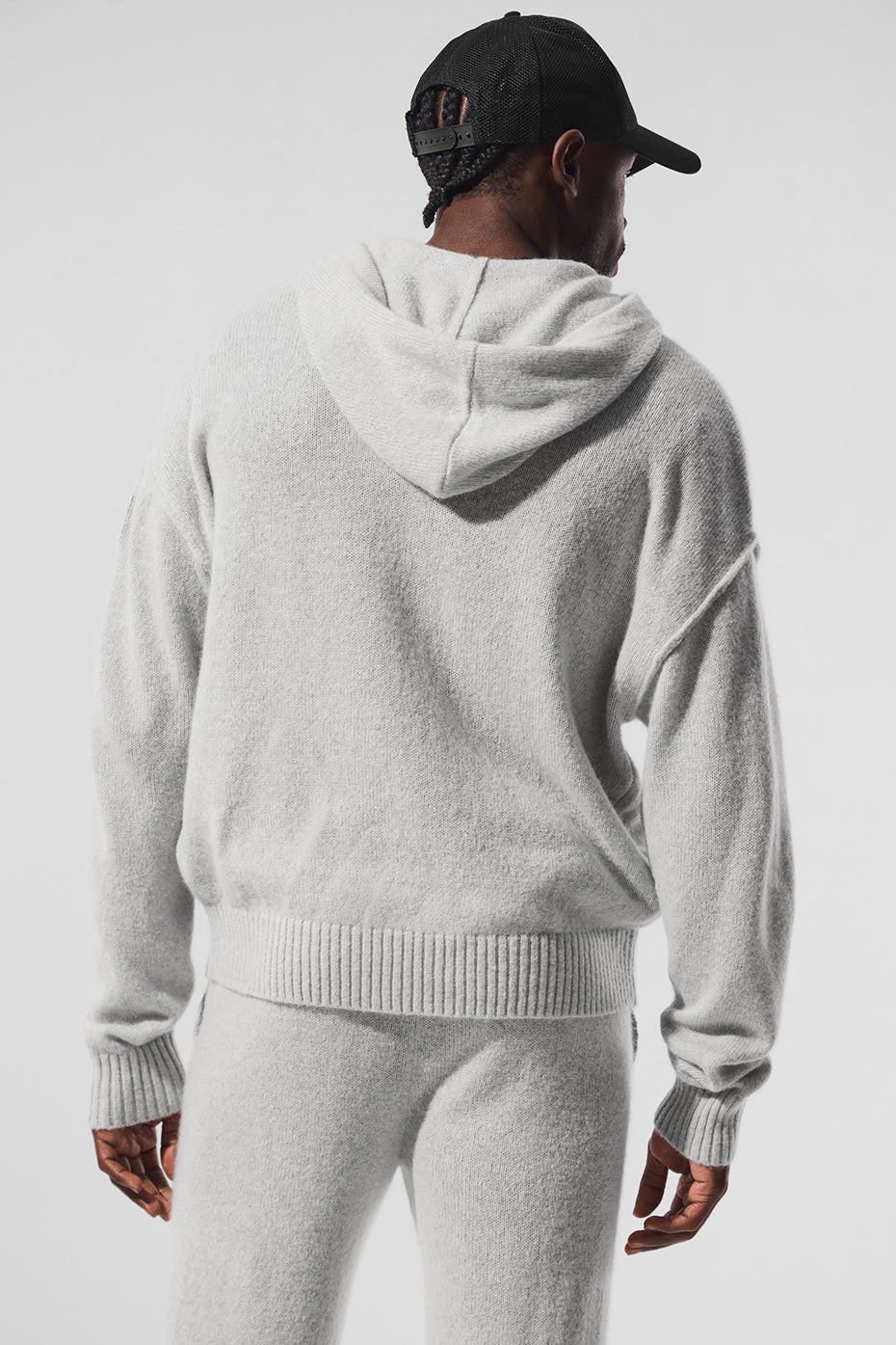 Back view of luxury cashmere zip hoodie showcasing its design