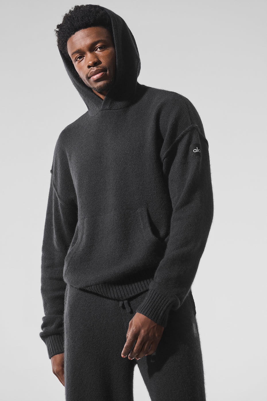Close-up of the ultra-soft cashmere fabric in black