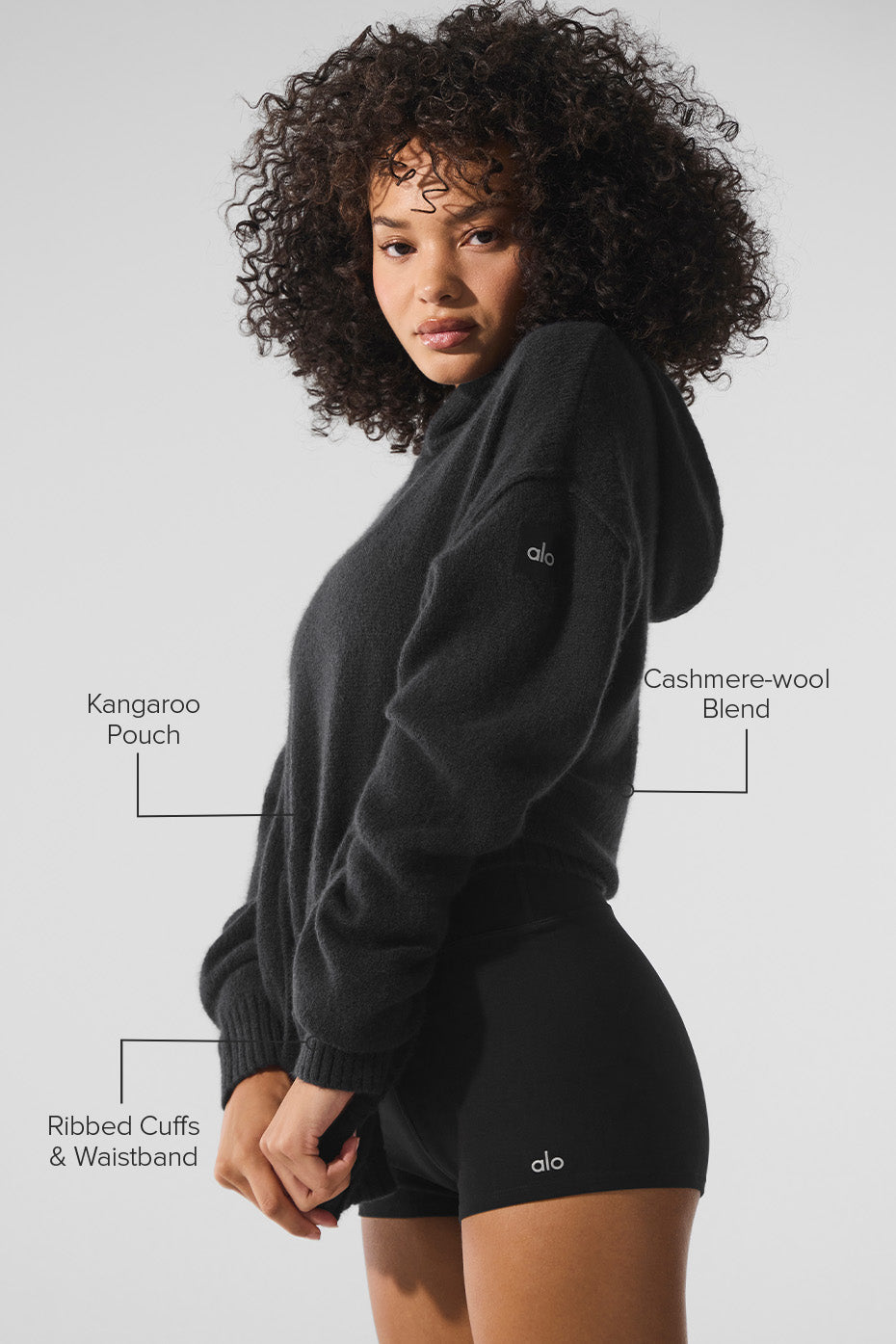 Side view of the cashmere zip hoodie, ideal for casual outings.