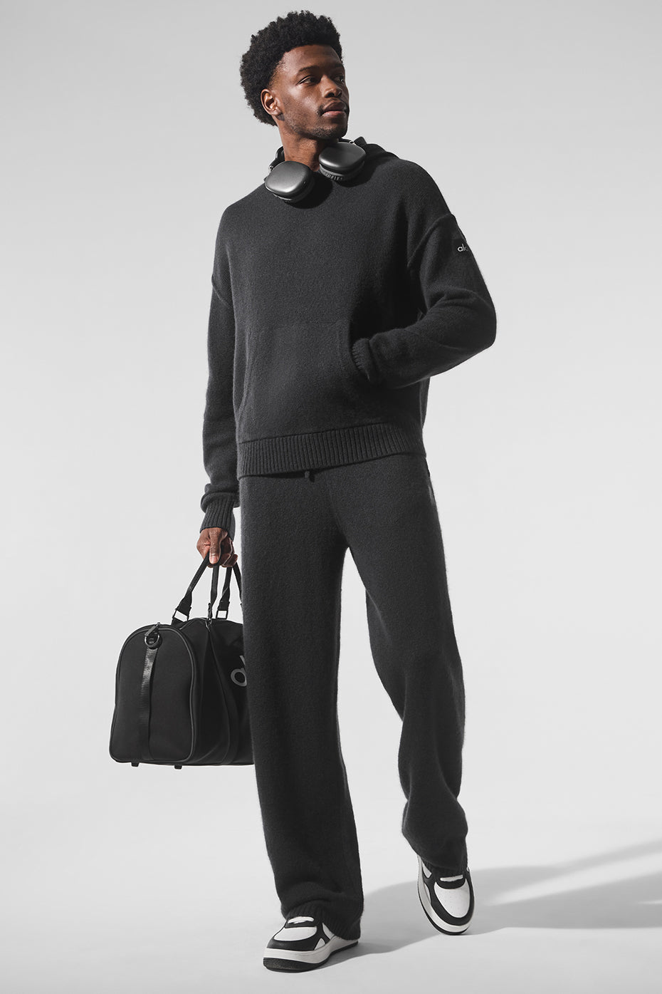Close-up of the ultra-soft cashmere fabric in black