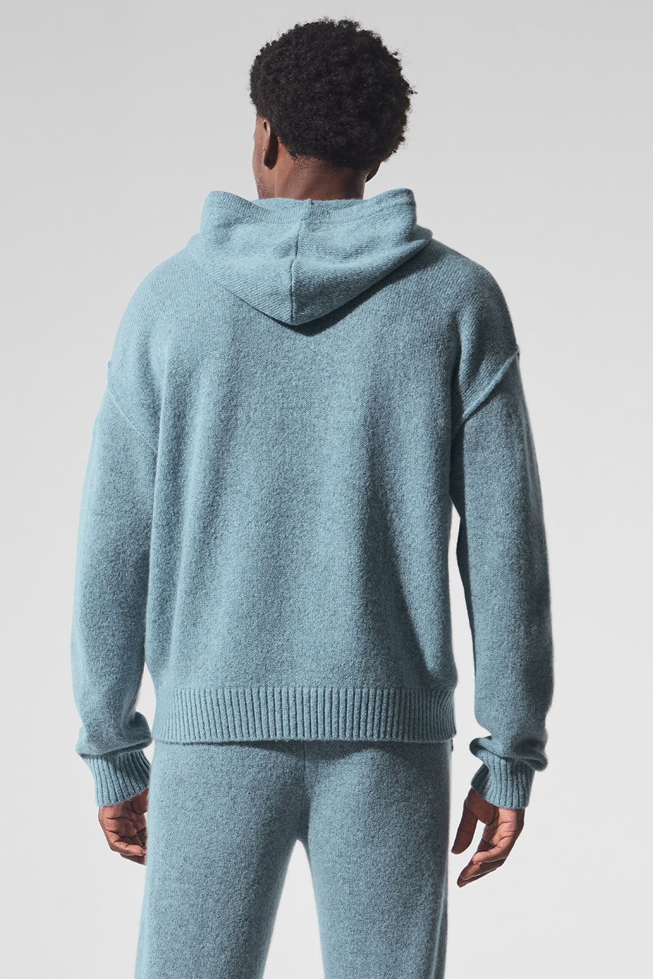 Close-up of the soft fabric of the cashmere hoody.
