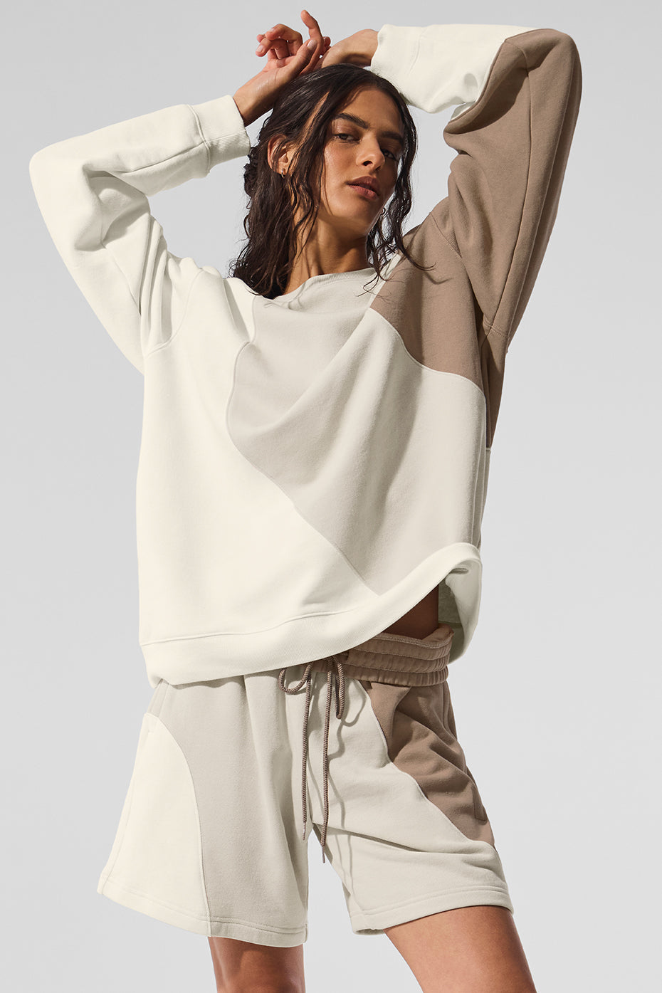 Front view of the Cozy Vibes Oversized Crewneck Sweatshirt in Ivory/Bone/Gravel.