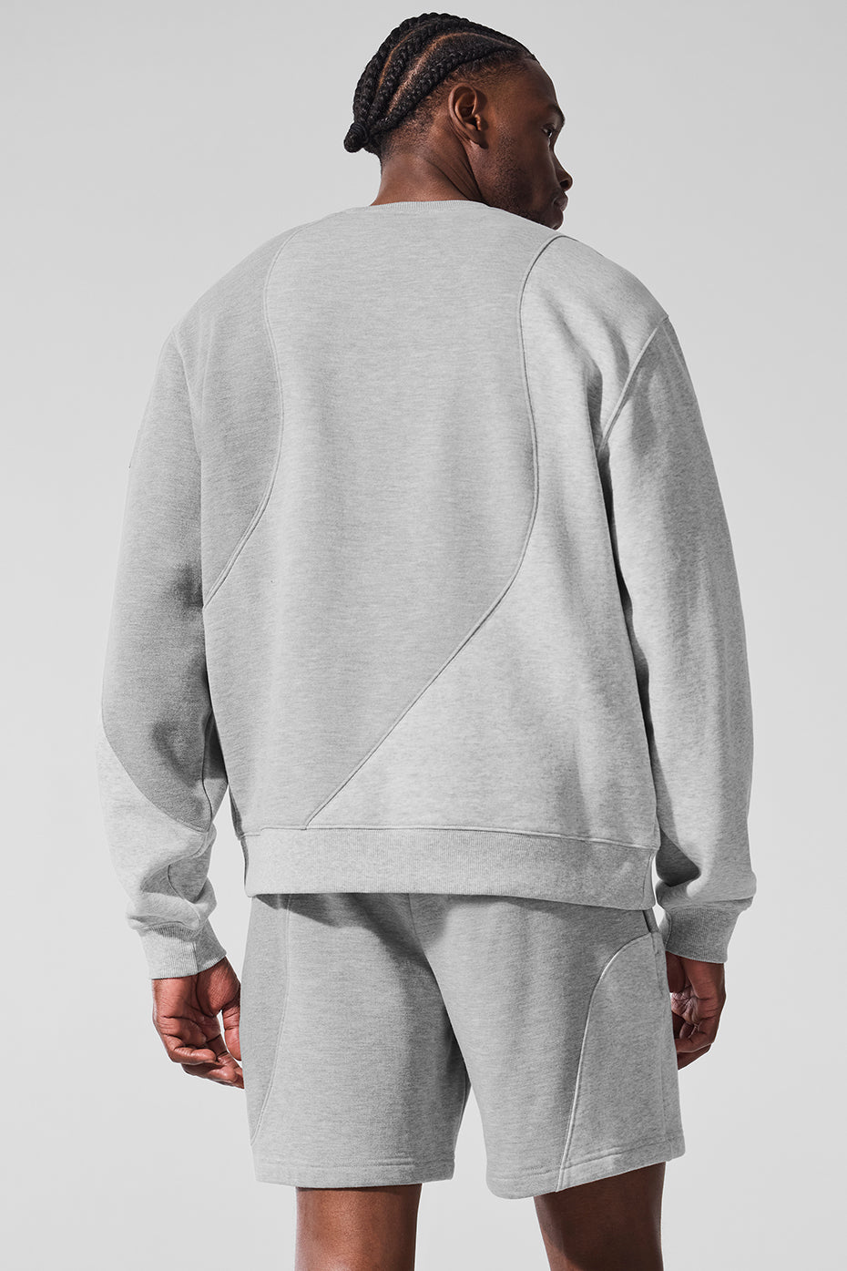 Side angle of cozy crewneck showing soft terry texture