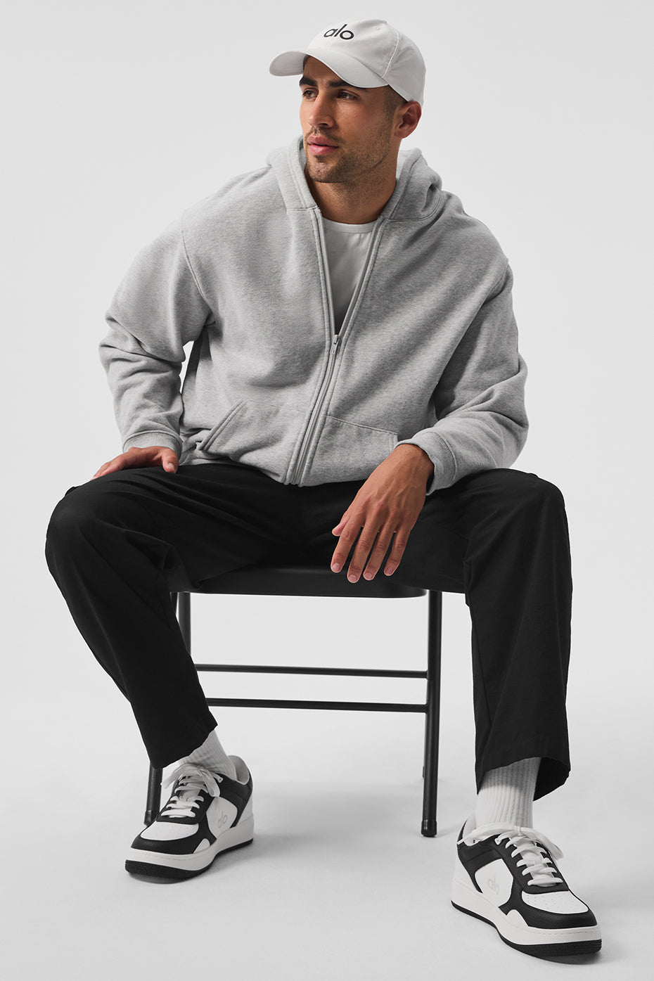 Front view of Renown Comfort Full Zip Hoodie in Athletic Heather Grey, showcasing its oversized fit.