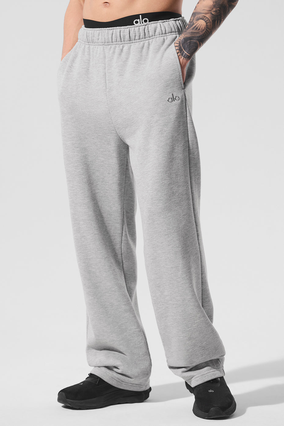 Front view of Accolade straight-leg athletic pants in heather grey.