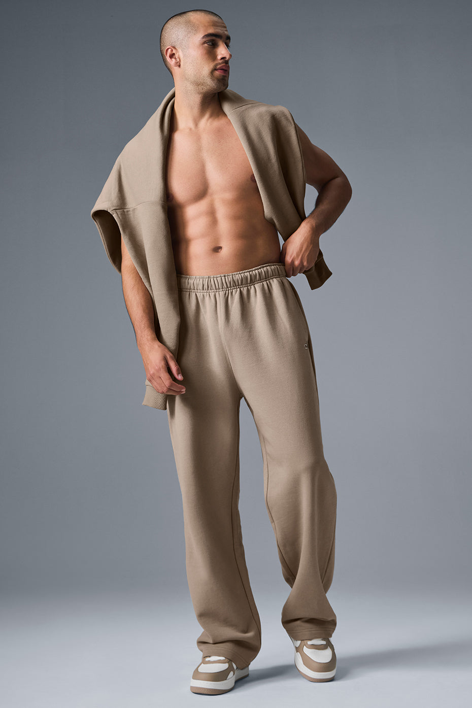 Side view of the Accolade sweatpants, highlighting the straight-leg design.