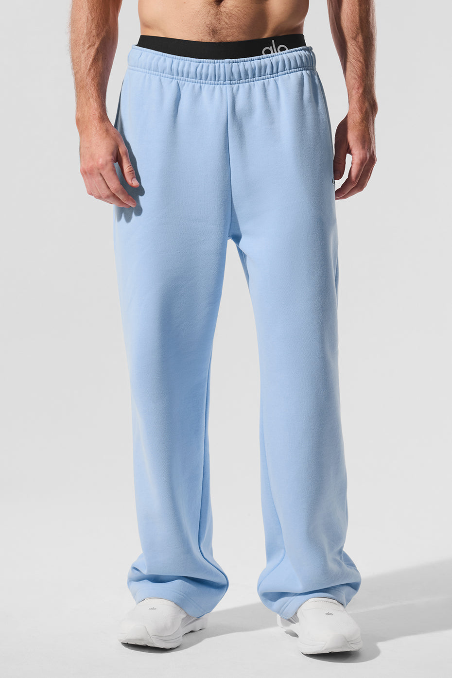 Front view of Accolade straight-leg sweatpants in seashell blue.
