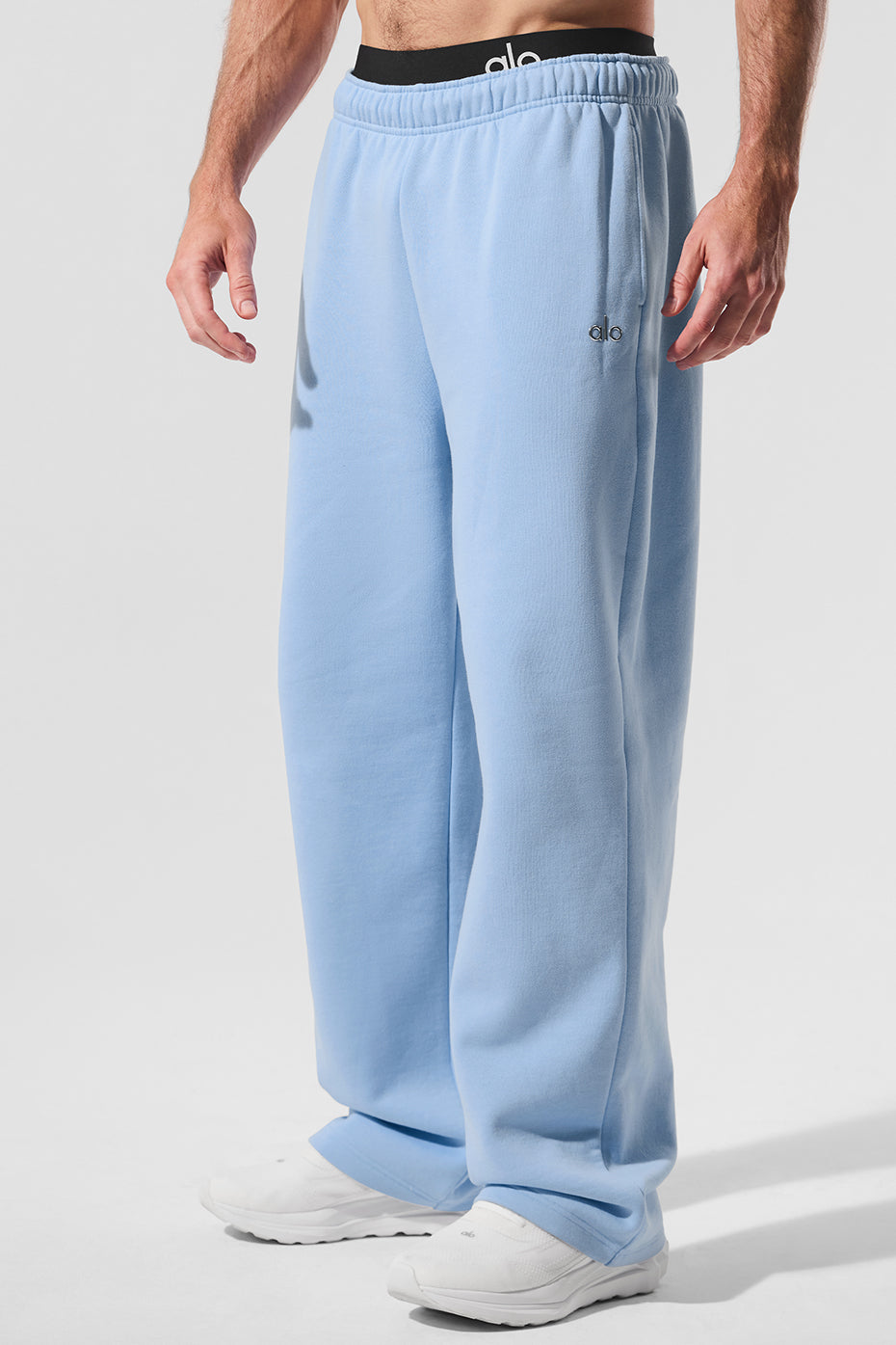 Front view of Accolade straight-leg sweatpants in seashell blue.