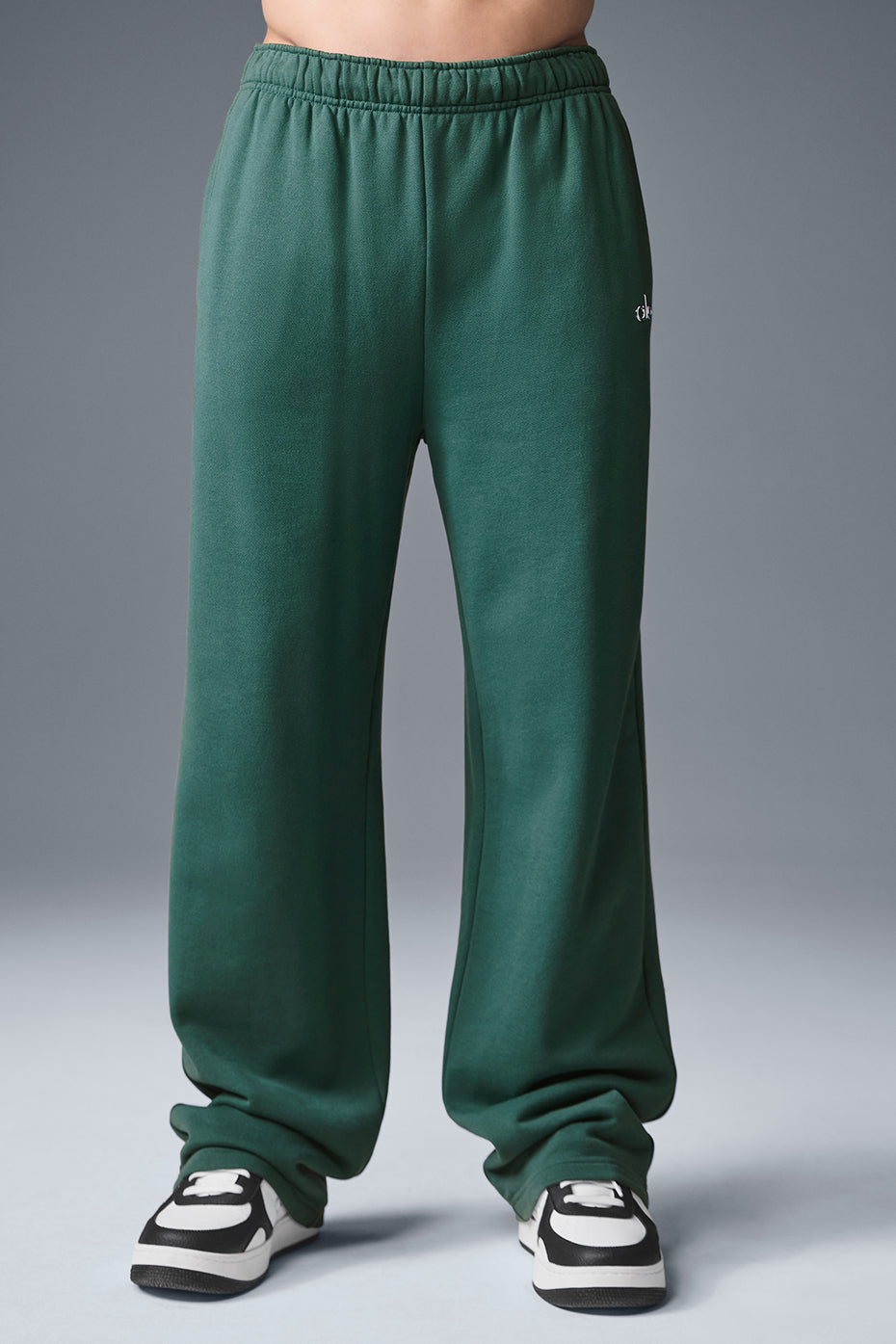 Front view of Accolade performance sweatpants in Winter Ivy, showcasing the straight-leg design.