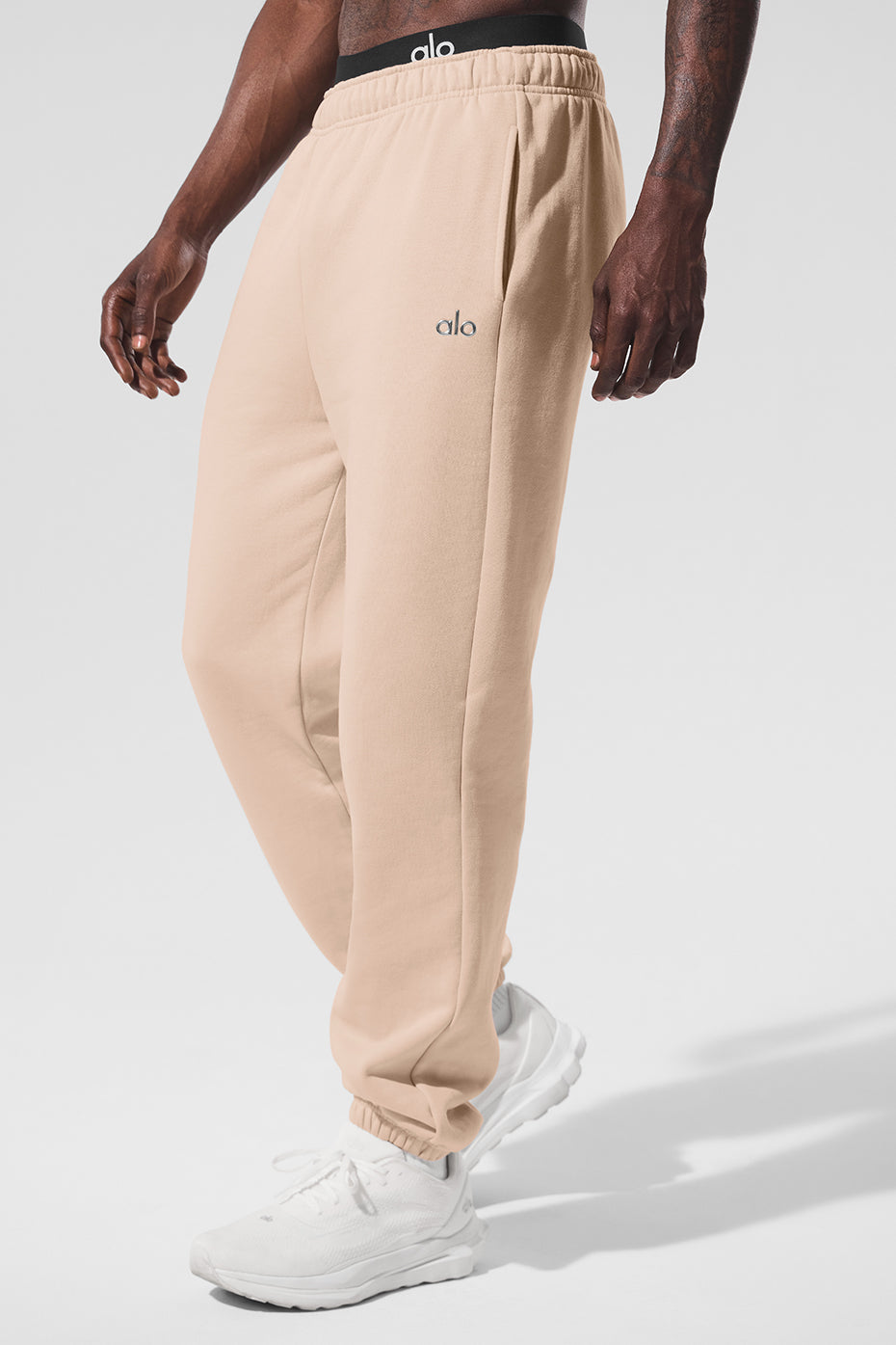 Front view of Accolade unisex sweatpants in Macadamia color.