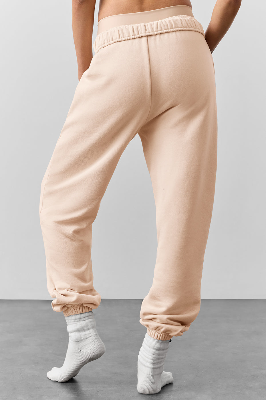 Close-up of the cuffs and fabric texture of French terry pants