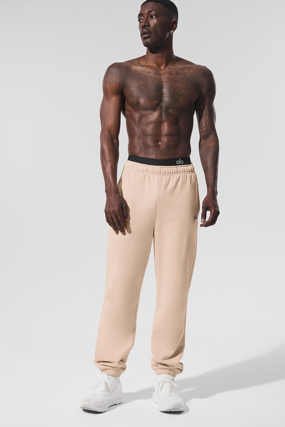 Front view of Accolade unisex sweatpants in Macadamia color.