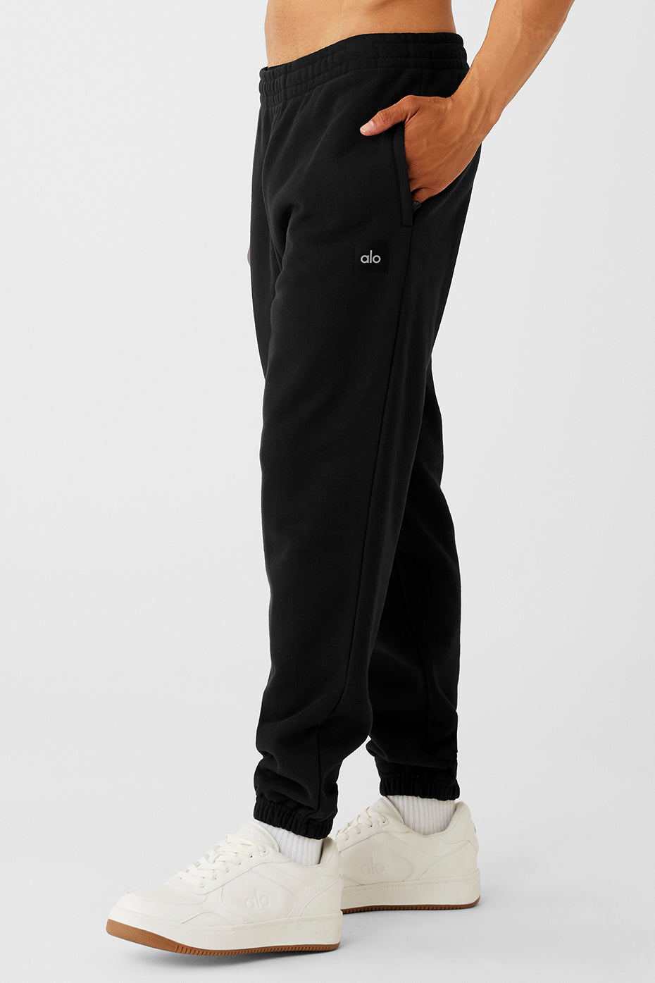 Model wearing Urban Comfort Cuffed Sweatpants paired with a matching hoodie.