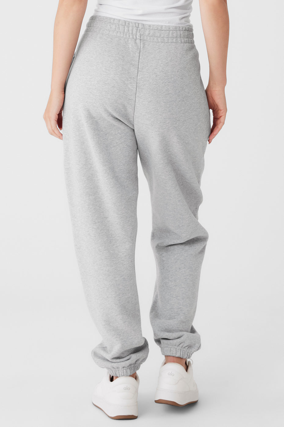 Close-up of French terry fabric texture on grey sweatpants