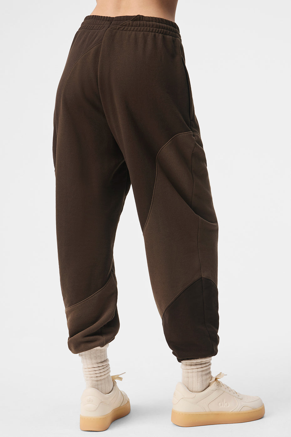 Side angle showing wave seam detail on camo sweatpants alternative