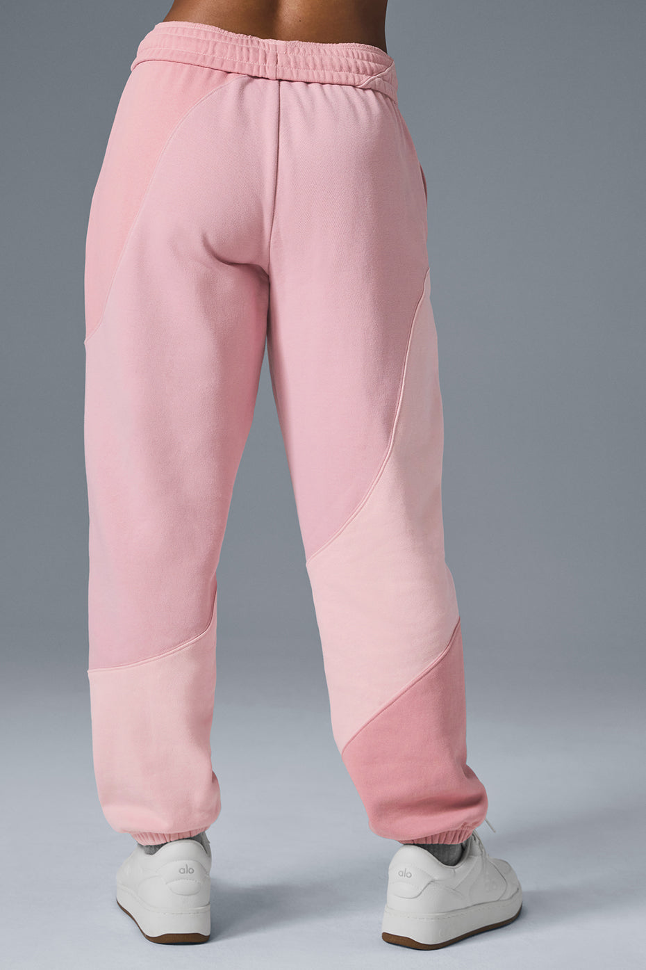 Close-up of seamed wave pattern on relaxed-fit sweatpants