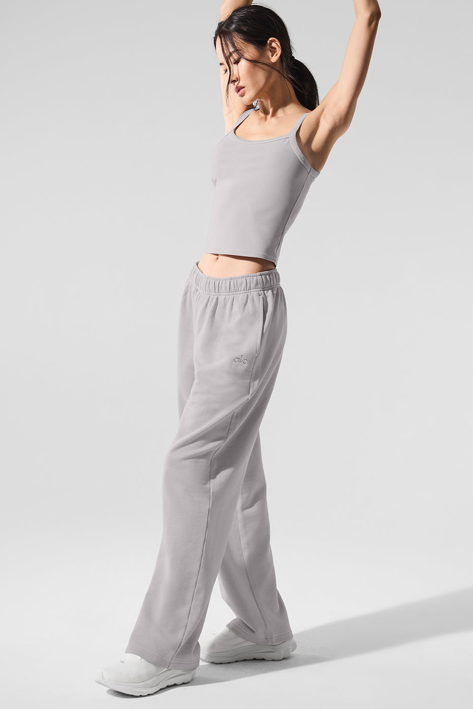 Close-up of washed grey sweatpants fabric texture