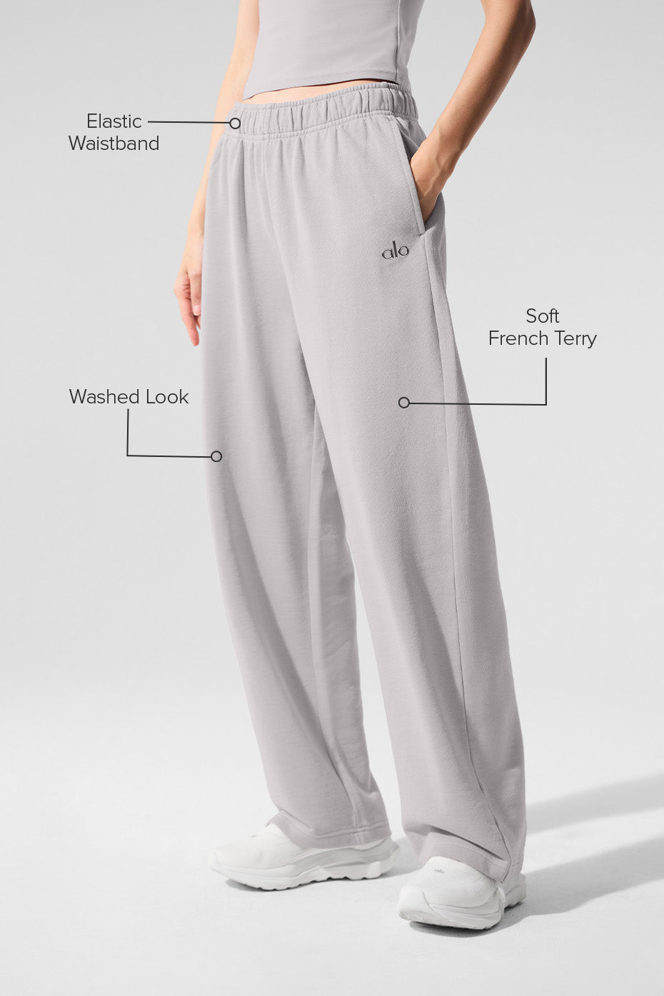 Model showcasing relaxed fit of straight-leg sweatpants