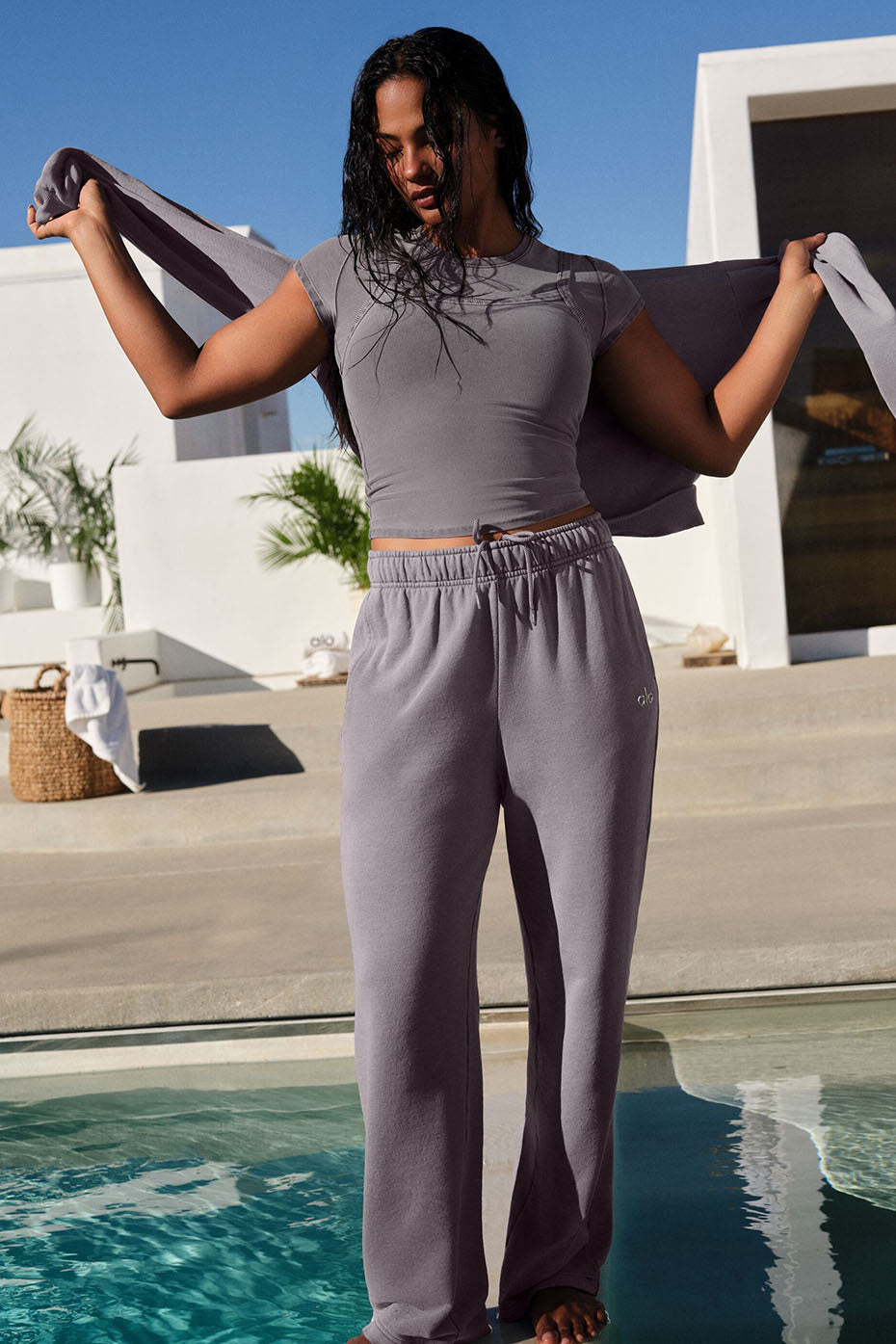 Front view of Accolade washed straight leg sweatpants in cool grey.