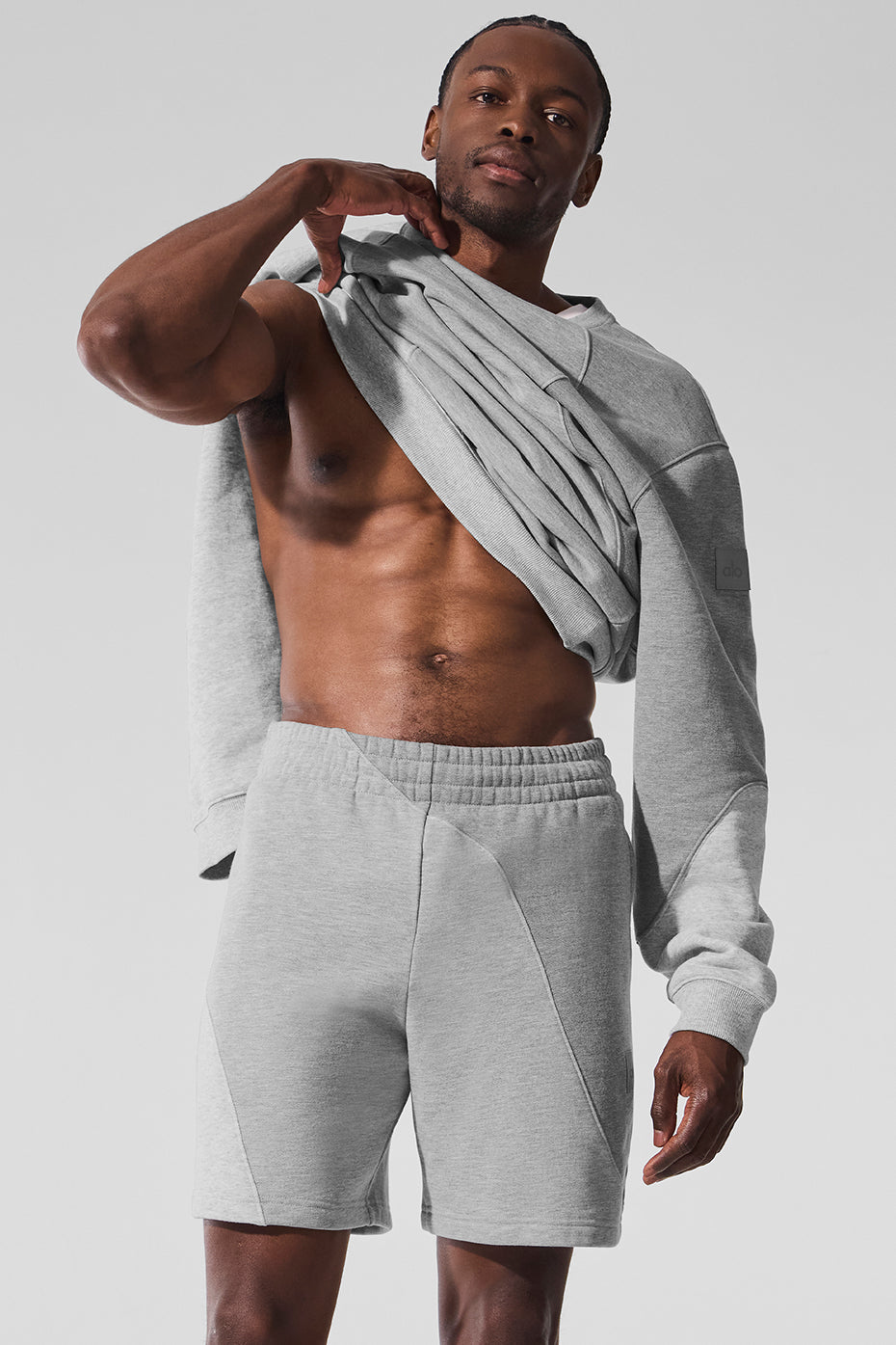 Side view showcasing the unique seamed wave pattern of the shorts.