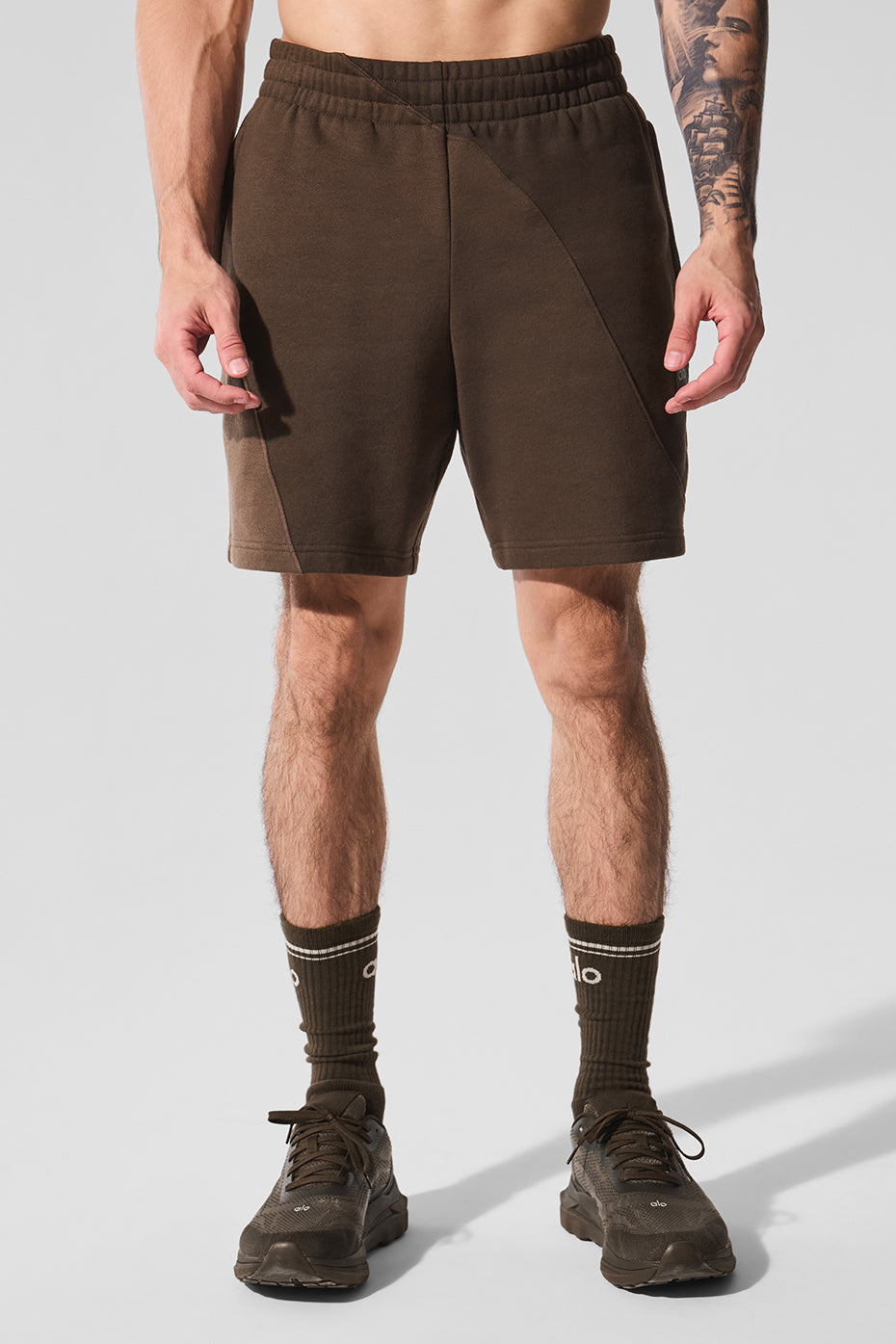 Close-up of wave stitching on men's fleece shorts