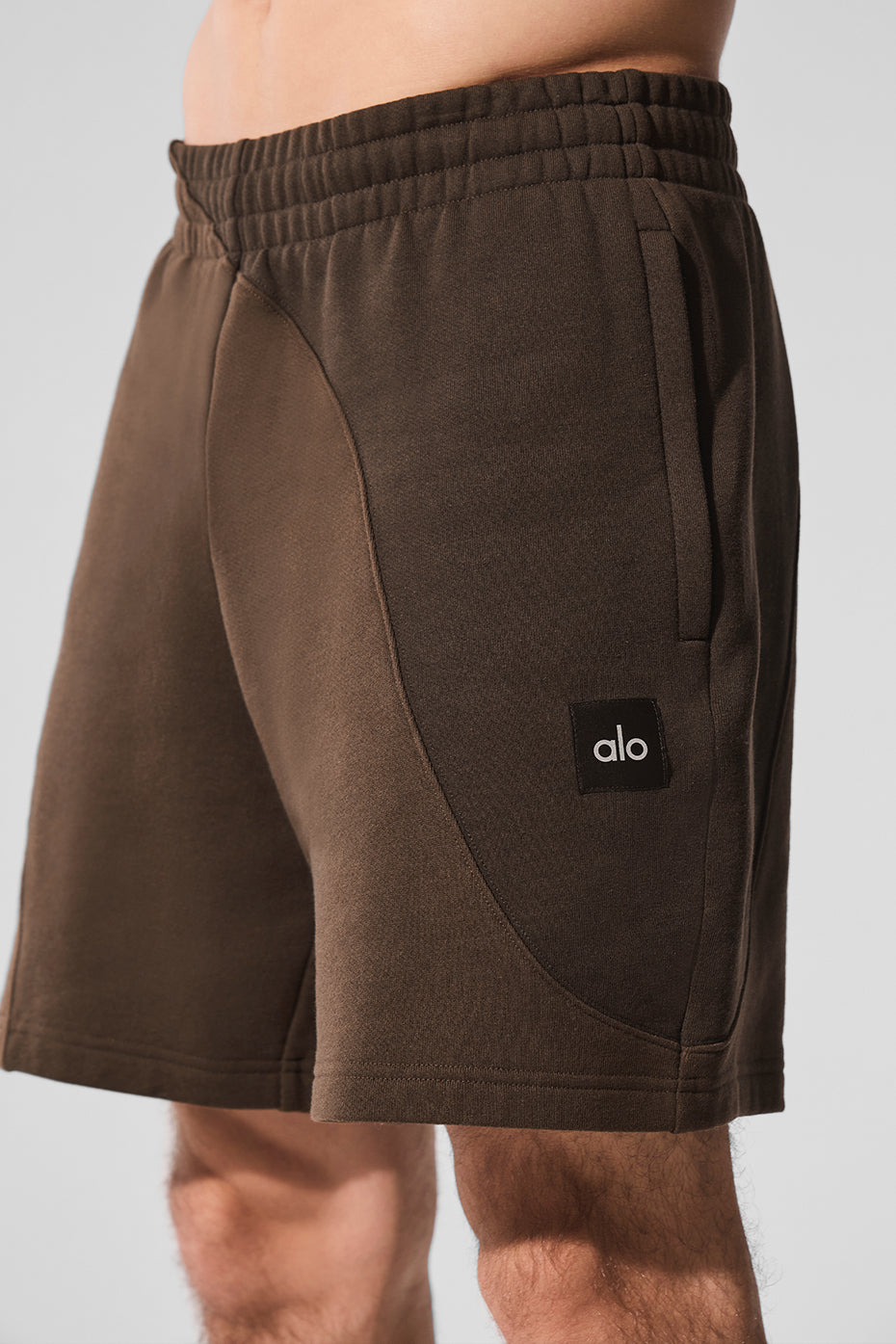 Close-up of wave stitching on mens fleece shorts