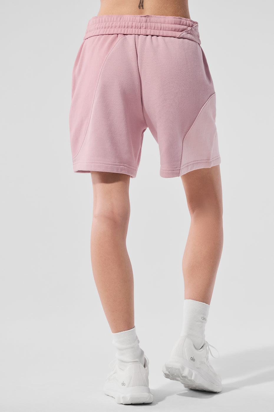 Side view showcasing the 7-inch inseam of womens fleece bermuda shorts.