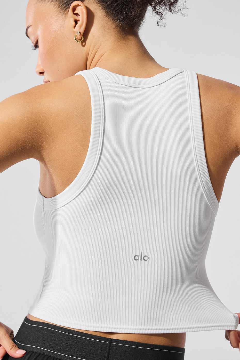 Front view of the Goddess Ribbed Essential Tank in white, ideal for activewear.